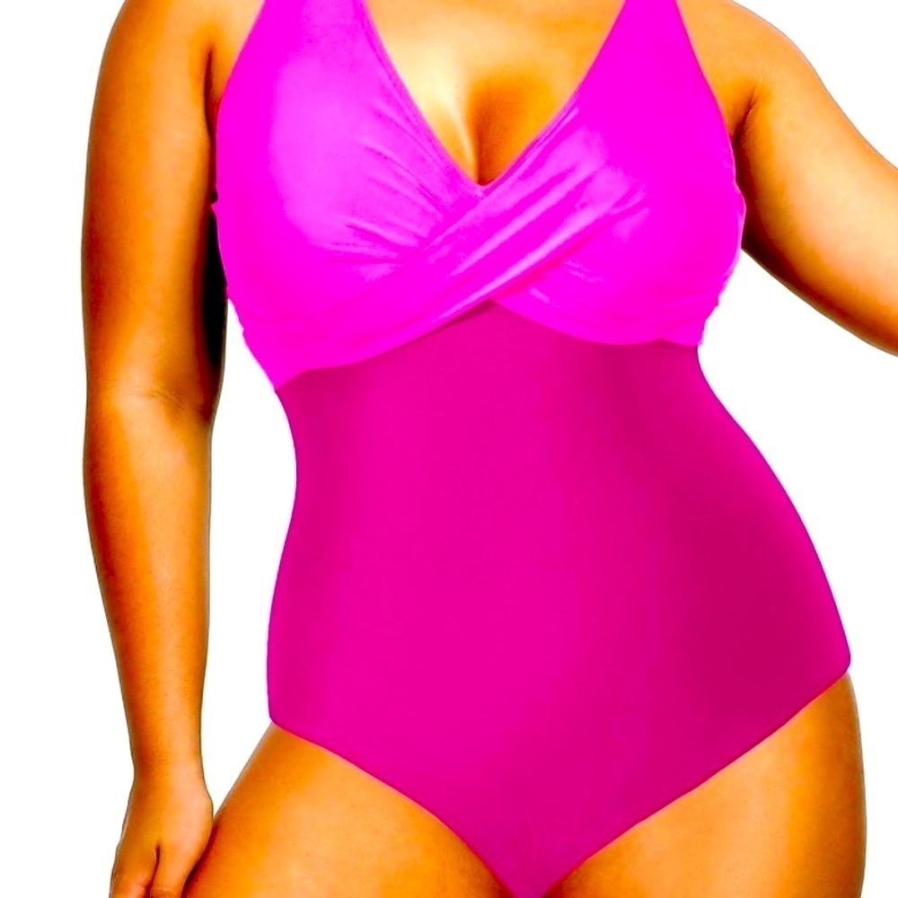 Daci Deep Plunge V-Neck Backless One Piece Swimsuit neon pink size 14 W NWT XL